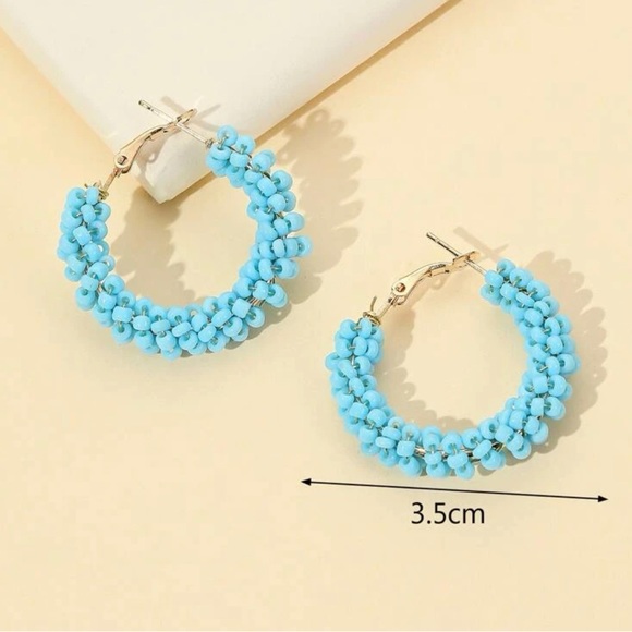 Turquoise Beaded Hoop Earrings - Picture 2 of 3